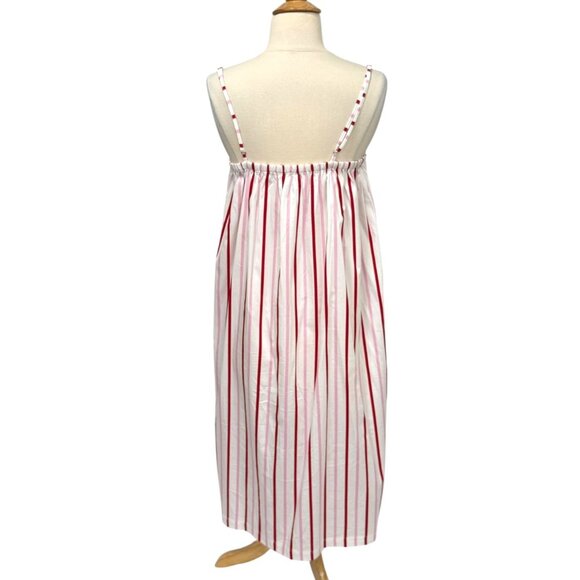 Lake Poplin Ruffle Midi Nightgown in Candy Stripe Red White Pink Pockets Size XS - Picture 5 of 10